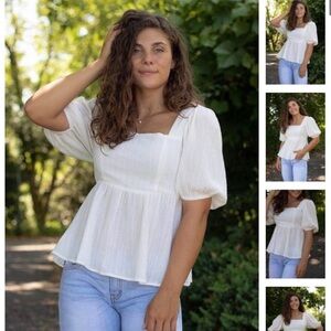 White Puff Sleeve Peasant Top